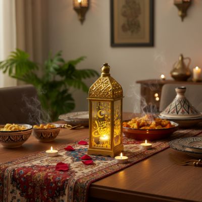 Lanterne décorative Ramadan - LED - Dorée 