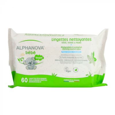 Lingettes nettoyantes bébé ALPHANOVA - 60 pièces