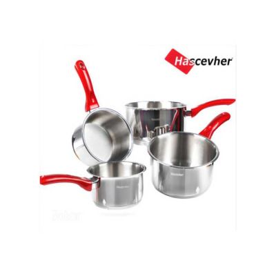 Lot de 4 casseroles HASCEVHER  00176 - 14 / 16 / 18 / 20 cm  rouge - Pratiques et résistants.
