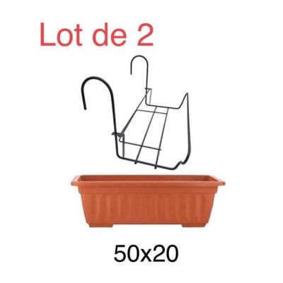 Bac à Fleurs - Marron - 50x20x18cm avec support Balcon