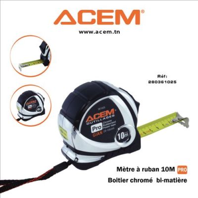 Mètre à ruban chromé 10 m Pro - ACEM