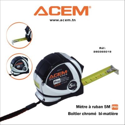 Mètre à ruban chromé 5 m Pro - ACEM