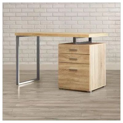Bureau en métal et en bois avec 3 tiroirs à droite mdf (particule) - fait à la main - H:80 L:120 P:55