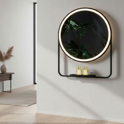 Miroir LED avec tablette - 60 x 80 cm - Noir