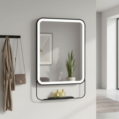 Miroir LED avec tablette - 60 x 90 cm - Noir