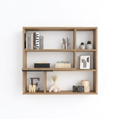 Niche bureautique chêne - MDF stratifié - 90x85x25 cm - 5 niches