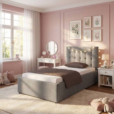 Lit capitonné une place - B7317 - MDF stratifié - 90x190 cm