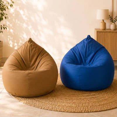 Pack de 2 poufs Kids XL - bleu bic et caramel - 70 x 90 cm