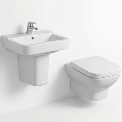 Pack WC suspendu TYANA - EGE Vitrifié - Abattant Soft + Lavabo semi-colonne 55 cm - Blanc