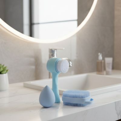 Pack brosses visage & bain - Silicone - 3 pièces - Bleu