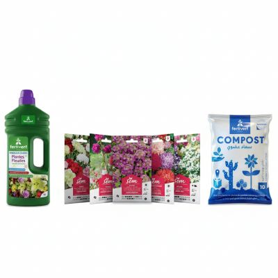 Pack fleur 1 Fertivert - Engrais liquide 1 L + Semences + Compost 10 L