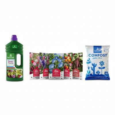 Pack fleurs 2 Fertivert - Engrais liquide 1 L + Semences + Compost 10 L