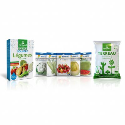 Pack potager 2 Fertivert - Engrais 750 g + Semences + Terreau 20 L