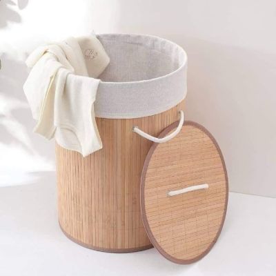 Panier à linge rond en bambou - 35x50 cm - Naturel