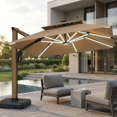 Parasol Aurora LED - Aluminium - 3x3 m - Beige