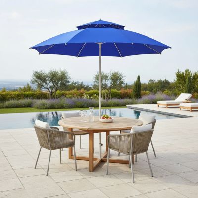 Parasol double toit - rond - 2,1 m - Bleu
