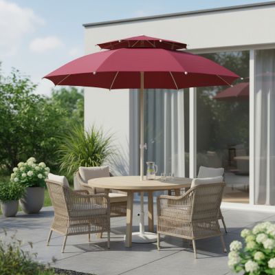 Parasol double toit - rond - 2,1 m - rouge