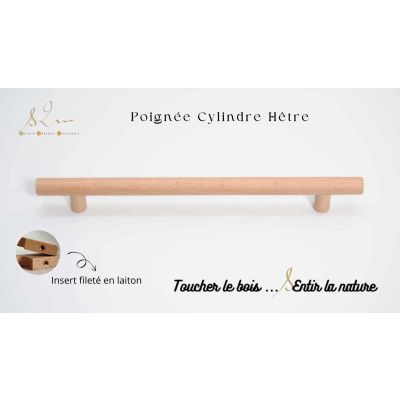 Poignée cuisine dressing modèle cylindre en bois hêtre - S2M-64 cm