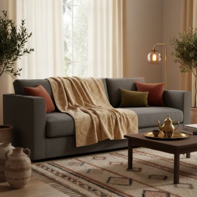 Plaid baroque - Polycoton - 220 x 240 cm - Beige