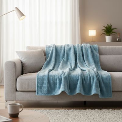 Plaid baroque cœur - Bleu - 220 x 240 cm 