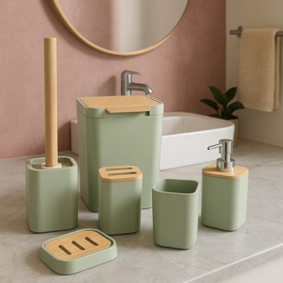 Accessoires de Salle de Bain – 6 Pièces - vert pastel 
