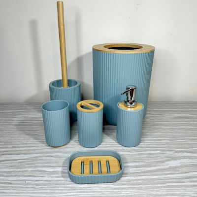 Set d’Accessoires de Salle de Bain - Bamboo – 6 Pièces – Bleu 
