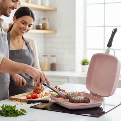 Poêle Grille Double Face OMS TITOU - 3215 - Rose