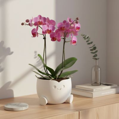 Pot de fleurs souriant - plastique - Blanc