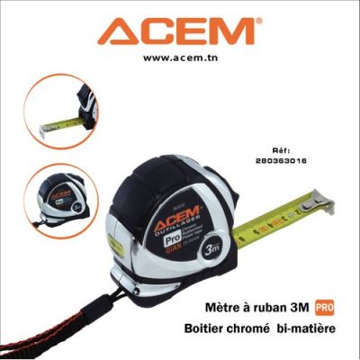 Mètre Ruban ACEM Pro Chromé 3m - Prix Tunisie | Arkan.tn