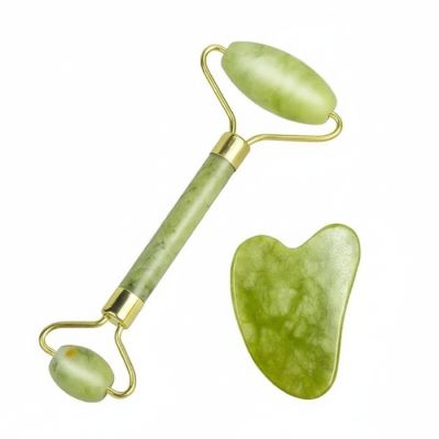 Rouleau massage visage + planche Guasha - vert 