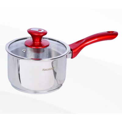 casserole inox  avec couvercle rouge- 14 cm -hascevher 