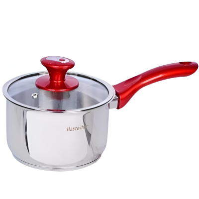 casserole inox avec couvercle rouge - hascevher - 16 cm