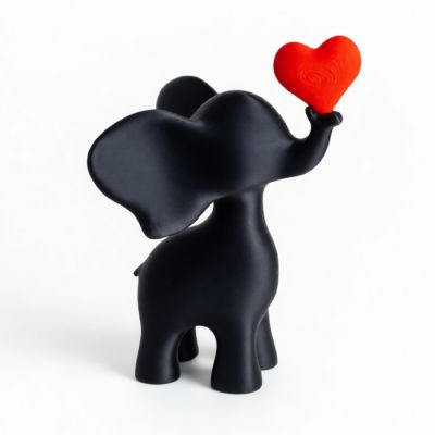 Sculpture Cœur Éléphant Espiègle – Noir et Rouge