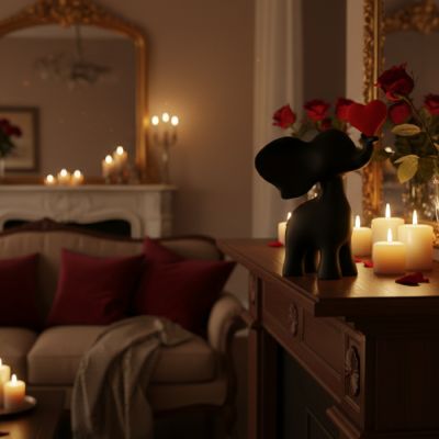 Sculpture Cœur Éléphant Espiègle – Noir et Rouge