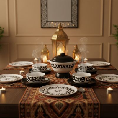 Service à Table calligraphiques – Céramique – 20 Pièces