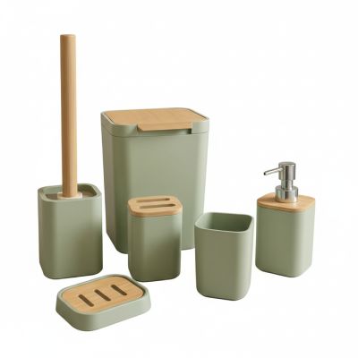 Set d’Accessoires de Salle de Bain - Bamboo Harmony – 6 Pièces - vert pastel