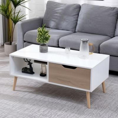 Table basse Home Intérieur - 45x90x50 cm – bois - Blanc
