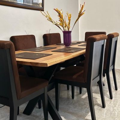 Table à Manger - TBM-FBLZ-LM - Frêne - Avec 6 Chaises Blenz 210x90 cm