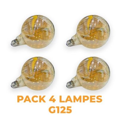 Lot de 4 lampes LED FILLAMENT G125 8W E27- PLATINUM