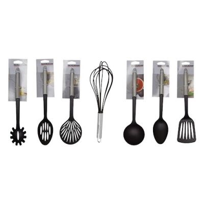 Pack ustensiles Inox et PP Cuiller à fentes + Ecumoire + Louche + 2 Cuillères + fouet + Spatule