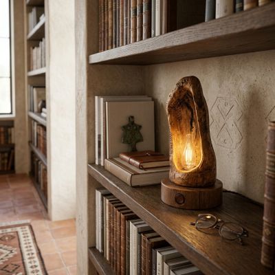 Veilleuse rustique Birsa - Bois sculpté - LED filament