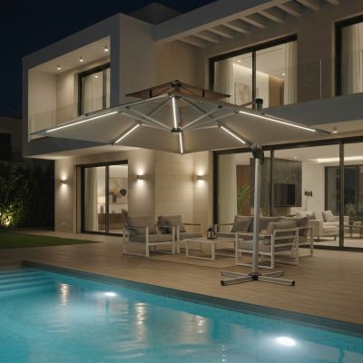 Parasol Velvet 3 x 4 m Beige LED avec Socle