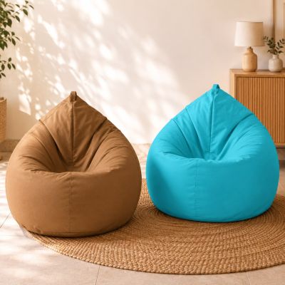 Pack de 2 poufs Kids XL - bleu turquoise et caramel - 70 x 90 cm