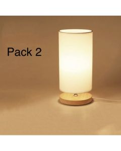 Pack 2 Lampes de chevet - Veilleuses - Bois et Tissus - Cylindrique - Blanc