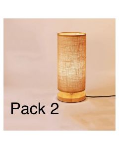 Pack 2 Lampes de chevet - Veilleuses - Bois et Tissus - Cylindrique - Grège
