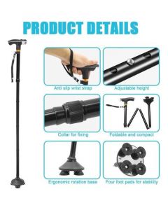Canne Magique Pliable Réglable Avec Lampe Torche Et 4 Ventouses