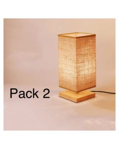 Pack 2 Lampes de chevet - Veilleuses - Bois et Tissus - Carré - Grège