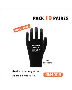 Gant nitrile polyester paume enduits GN4009 - 10 Pairs - ACEM