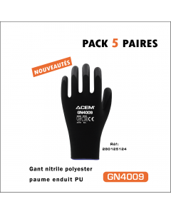 Gant nitrile polyester paume enduits GN4009 - 5 Pairs - ACEM