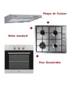 Pack encastrable Focus - Inox, four, plaque, hotte, garantie 2 ans